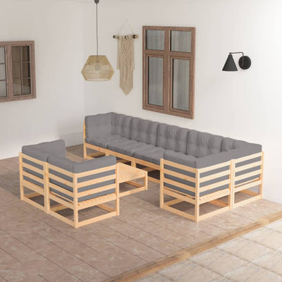 9 Piece Garden Lounge Set with Cushions Solid Pinewood