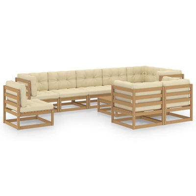 10 Piece Garden Lounge Set with Cushions Solid Pinewood