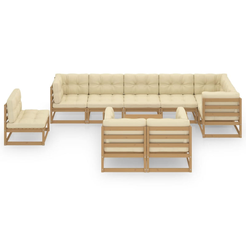 10 Piece Garden Lounge Set with Cushions Solid Pinewood