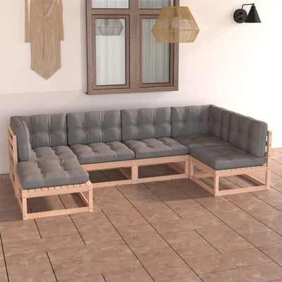 6 Piece Garden Lounge Set with Cushions Solid Pinewood