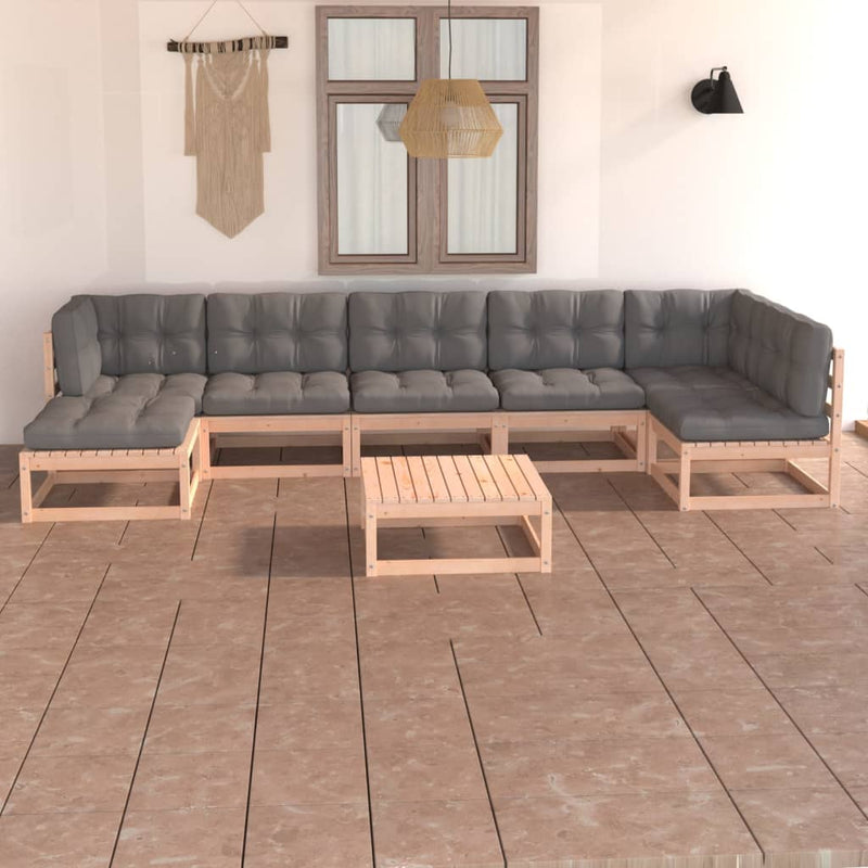 8 Piece Garden Lounge Set with Cushions Solid Pinewood