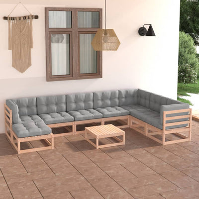 9 Piece Garden Lounge Set with Cushions Solid Pinewood