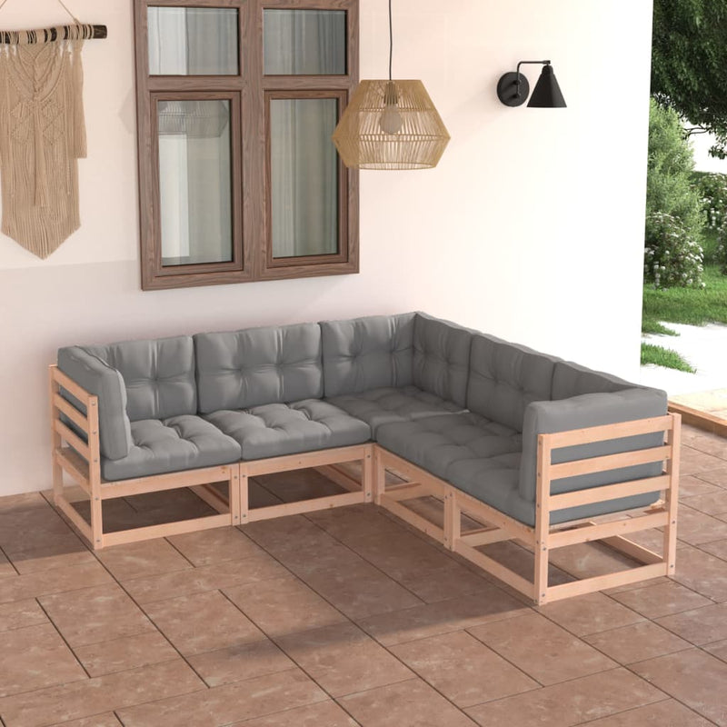 5 Piece Garden Lounge Set with Cushions Solid Pinewood