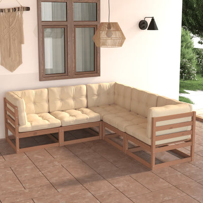 5 Piece Garden Lounge Set with Cushions Solid Pinewood