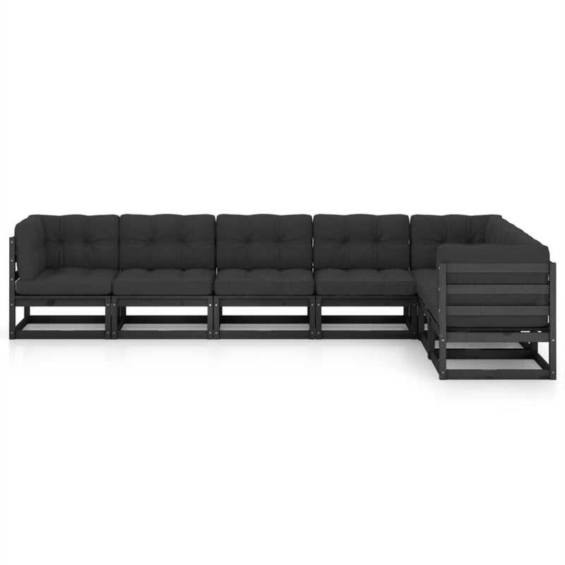 7 Piece Garden Lounge Set with Cushions Black Solid Pinewood