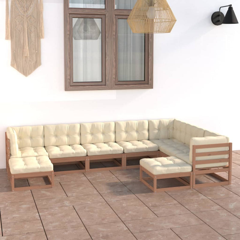 9 Piece Garden Lounge Set & Cushions Honey Brown Solid Pinewood