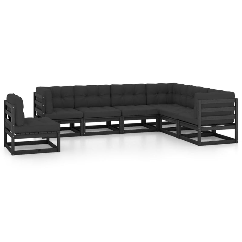 7 Piece Garden Lounge Set with Cushions Black Solid Pinewood