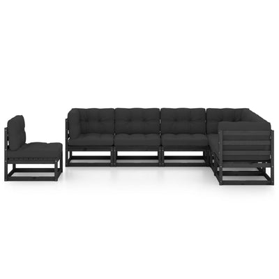 7 Piece Garden Lounge Set with Cushions Black Solid Pinewood