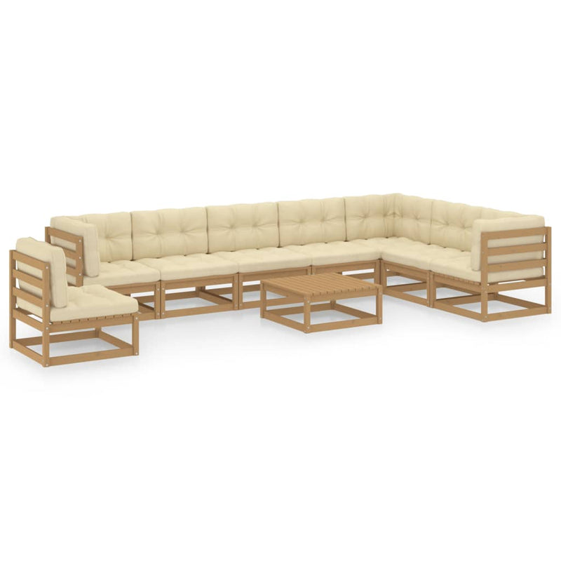 9 Piece Garden Lounge Set & Cushions Honey Brown Solid Pinewood