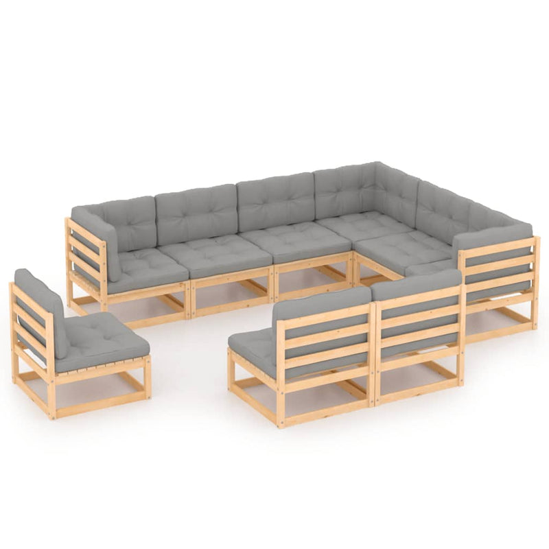 9 Piece Garden Lounge Set with Cushions Solid Pinewood