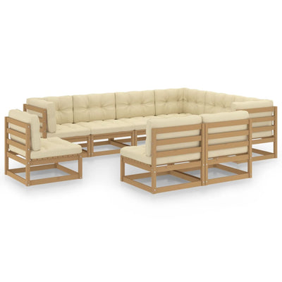 9 Piece Garden Lounge Set & Cushions Honey Brown Solid Pinewood