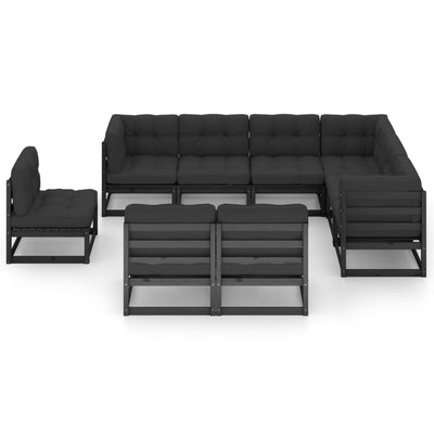 9 Piece Garden Lounge Set with Cushions Black Solid Pinewood