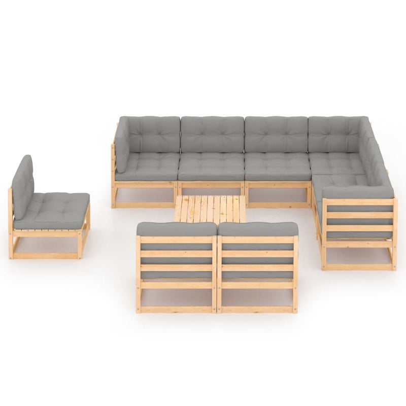 10 Piece Garden Lounge Set with Cushions Solid Pinewood