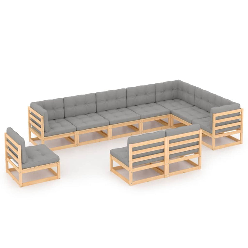 10 Piece Garden Lounge Set with Cushions Solid Pinewood