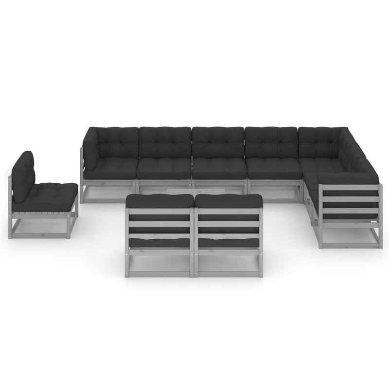 11 Piece Garden Lounge Set with Cushions Grey Solid Pinewood