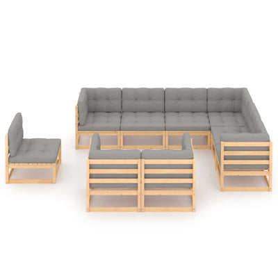 9 Piece Garden Lounge Set with Cushions Solid Pinewood