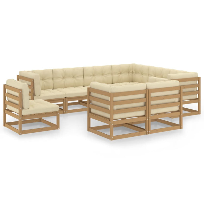 9 Piece Garden Lounge Set & Cushions Honey Brown Solid Pinewood