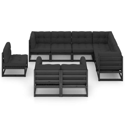 9 Piece Garden Lounge Set with Cushions Black Solid Pinewood