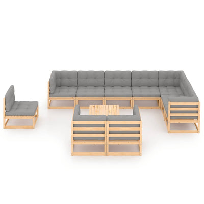 11 Piece Garden Lounge Set with Cushions Solid Pinewood