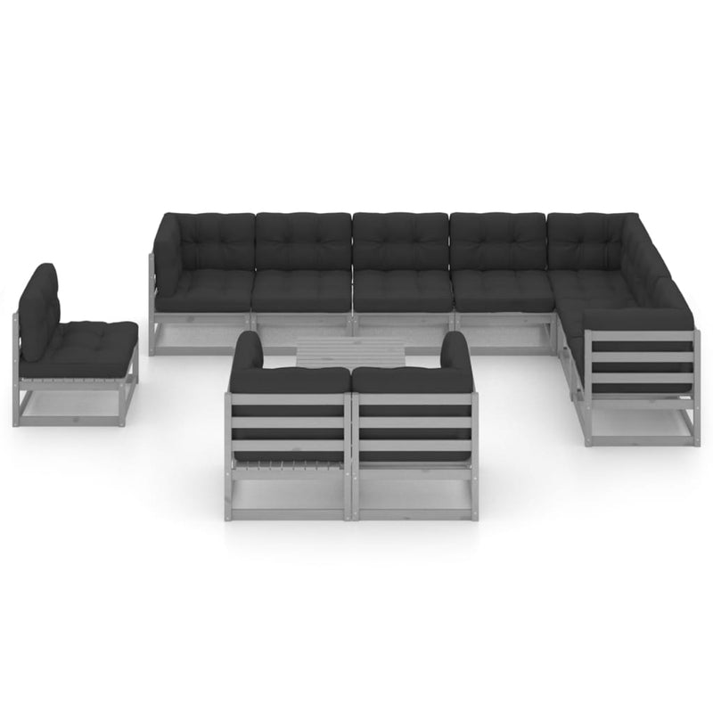 11 Piece Garden Lounge Set with Cushions Grey Solid Pinewood