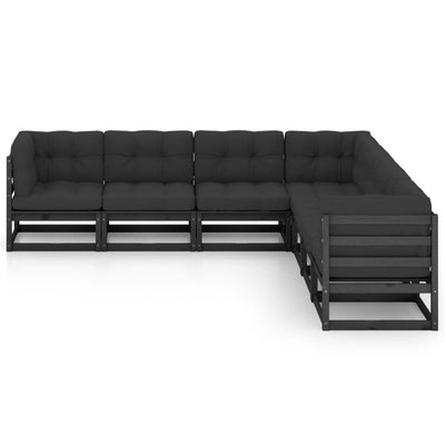 7 Piece Garden Lounge Set with Cushions Black Solid Pinewood