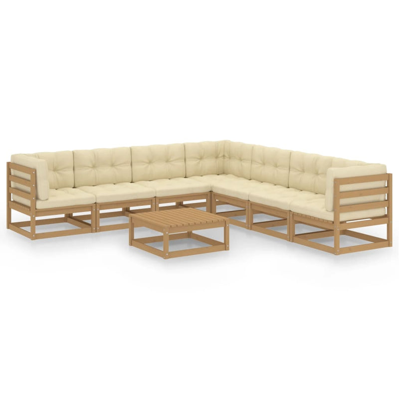 8 Piece Garden Lounge Set&Cushions Honey Brown Solid Pinewood