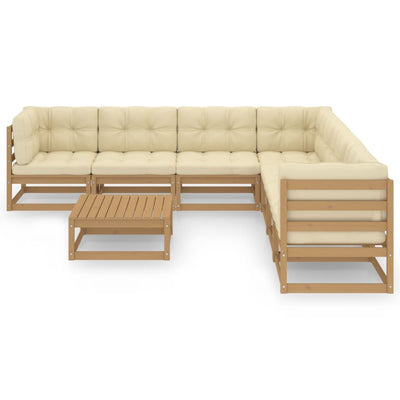 8 Piece Garden Lounge Set&Cushions Honey Brown Solid Pinewood