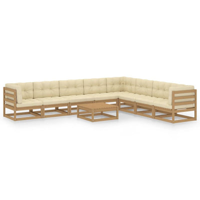 9 Piece Garden Lounge Set&Cushions Honey Brown Solid Pinewood