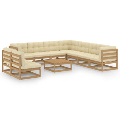 10 Piece Garden Lounge Set&Cushions Honey Brown Solid Pinewood