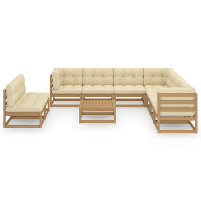 10 Piece Garden Lounge Set&Cushions Honey Brown Solid Pinewood