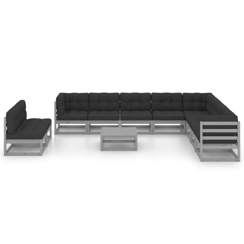 11 Piece Garden Lounge Set with Cushions Grey Solid Pinewood