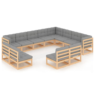 12 Piece Garden Lounge Set with Cushions Solid Pinewood