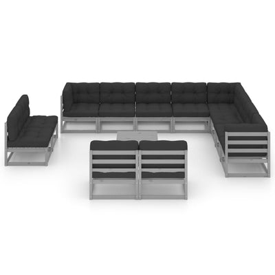 13 Piece Garden Lounge Set with Cushions Grey Solid Pinewood