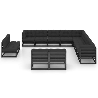 13 Piece Garden Lounge Set with Cushions Black Solid Pinewood