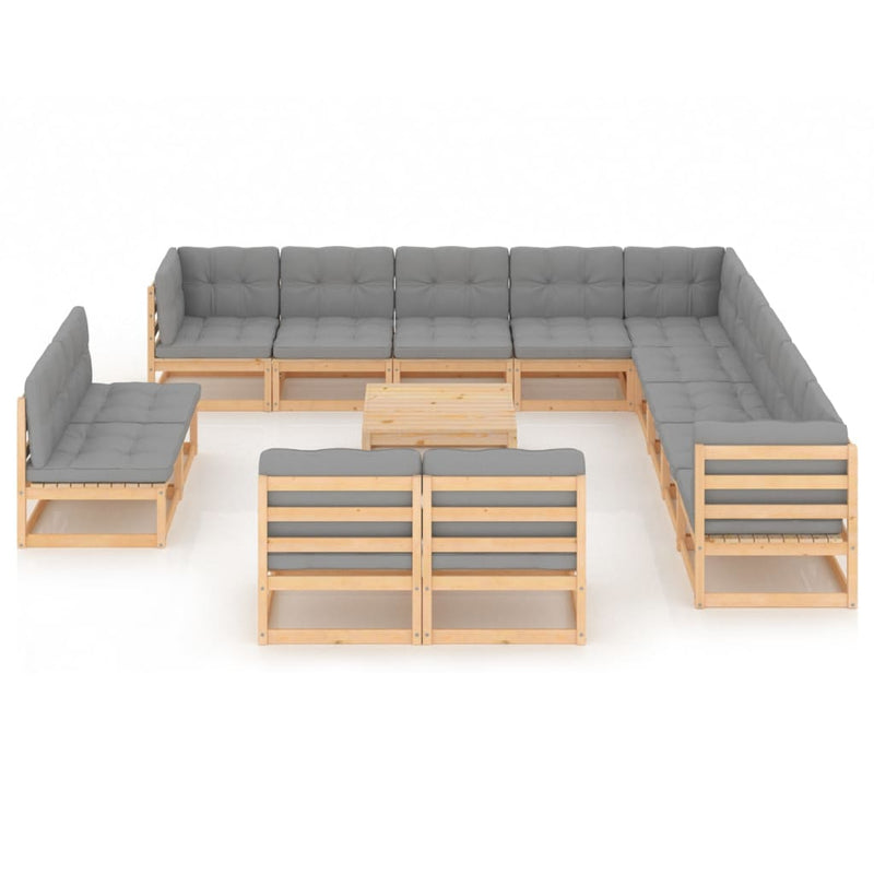 14 Piece Garden Lounge Set with Cushions Solid Pinewood