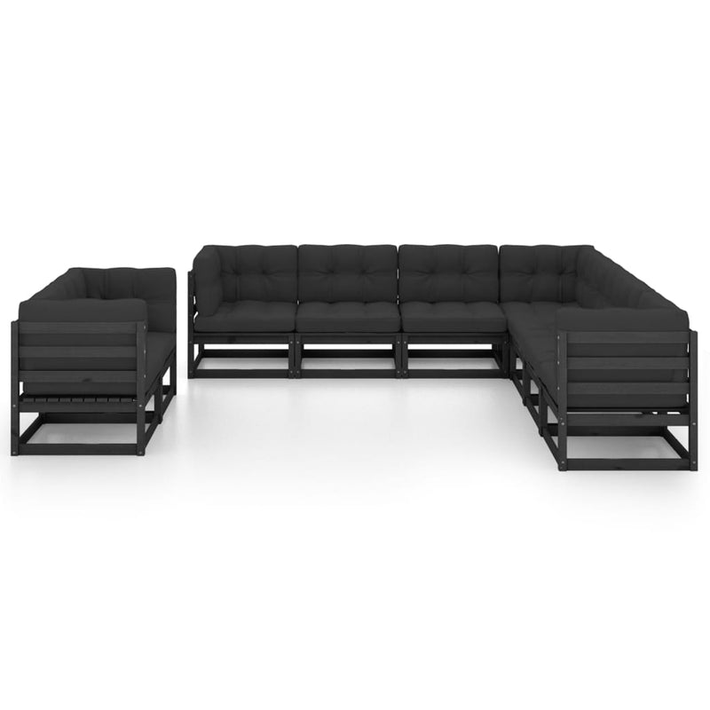 9 Piece Garden Lounge Set with Cushions Black Solid Pinewood