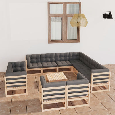 12 Piece Garden Lounge Set with Cushions Solid Pinewood