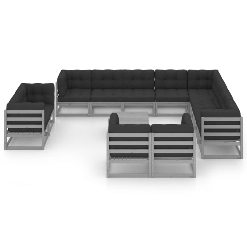 13 Piece Garden Lounge Set with Cushions Grey Solid Pinewood