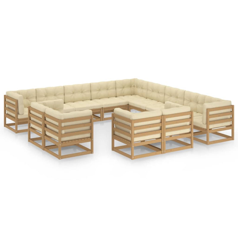 13 Piece Garden Lounge Set&Cushions Honey Brown Solid Pinewood