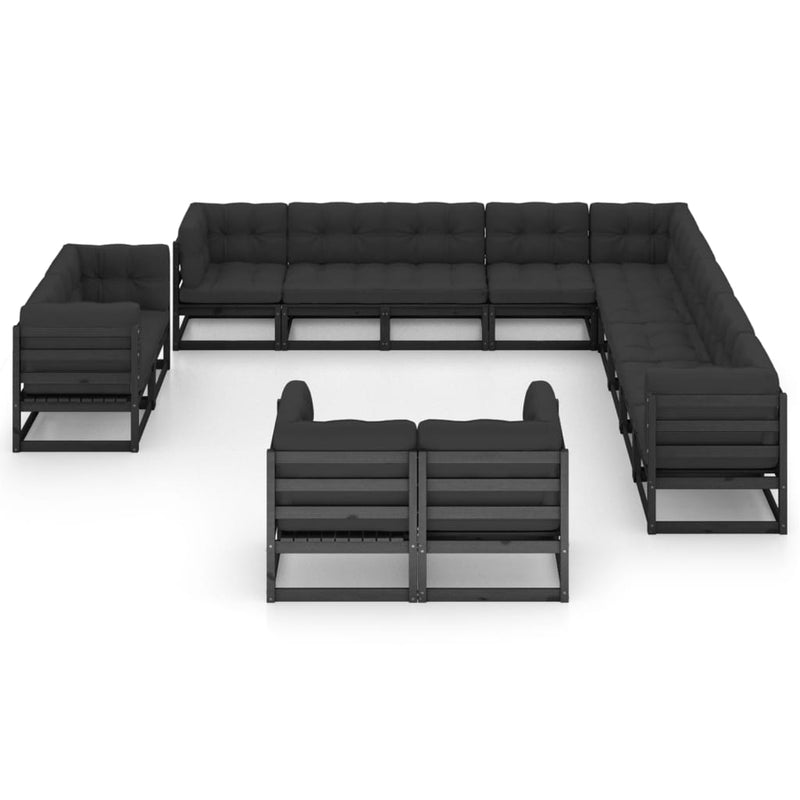 13 Piece Garden Lounge Set with Cushions Black Solid Pinewood