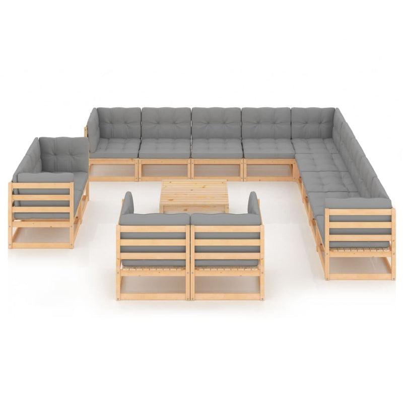 14 Piece Garden Lounge Set with Cushions Solid Pinewood