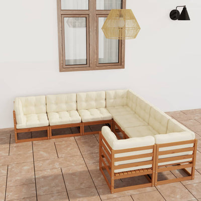 8 Piece Garden Lounge Set & Cushions Honey Brown Solid Pinewood