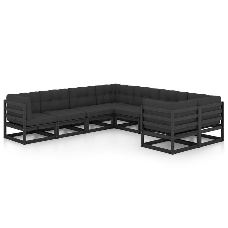 8 Piece Garden Lounge Set with Cushions Black Solid Pinewood