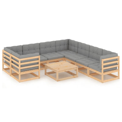 9 Piece Garden Lounge Set with Cushions Solid Pinewood