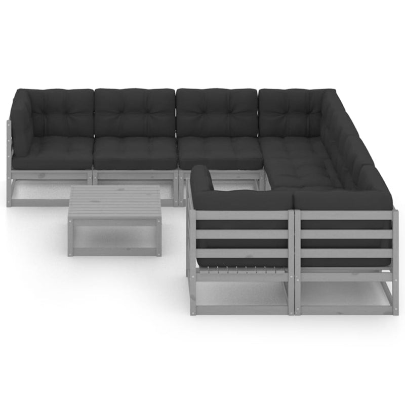 9 Piece Garden Lounge Set with Cushions Grey Solid Pinewood