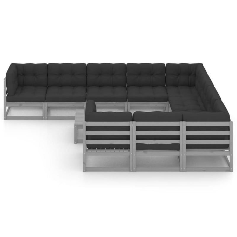 11 Piece Garden Lounge Set with Cushions Grey Solid Pinewood