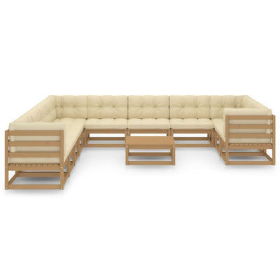 12 Piece Garden Lounge Set&Cushions Honey Brown Solid Pinewood