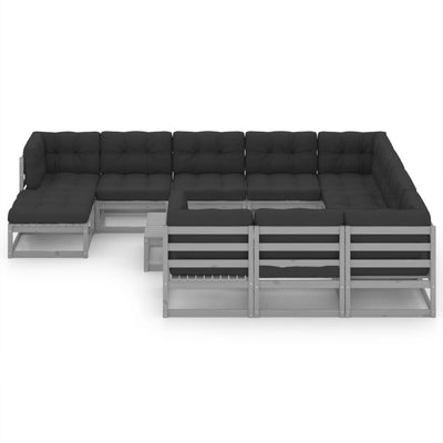 12 Piece Garden Lounge Set with Cushions Grey Solid Pinewood