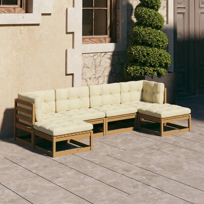 6 Piece Garden Lounge Set&Cushions Honey Brown Solid Pinewood