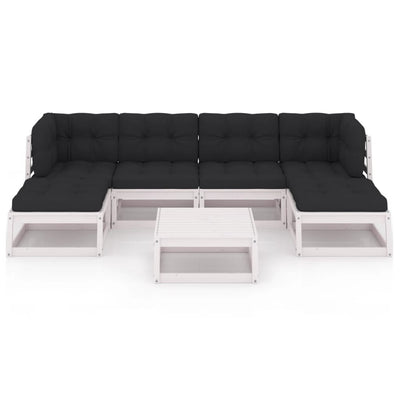 7 Piece Garden Lounge Set with Cushions White Solid Pinewood